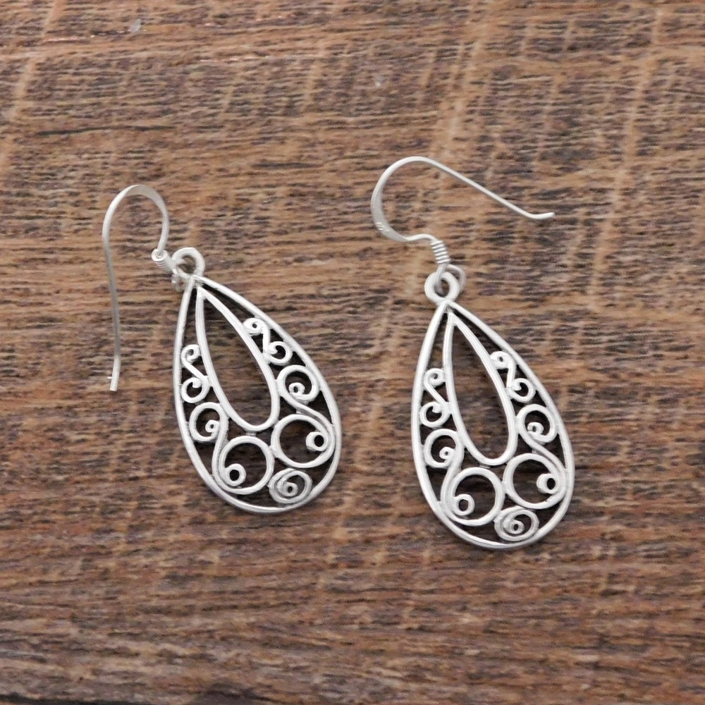 Filigree Drop Sterling Silver Earrings